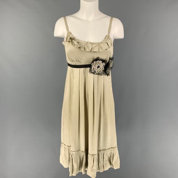 VERA WANG Size 6 Moss Silk Ribbed Spaghetti Straps Cocktail Dress - Picture 1 of 1